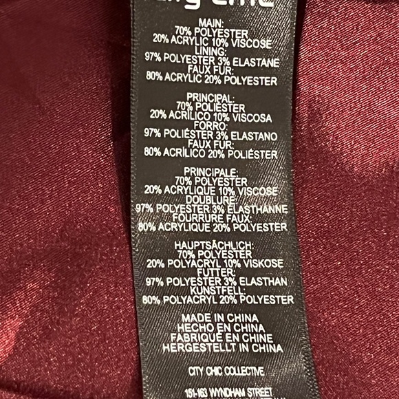 City Chic Women's Bordeaux Make me Blush Coat Plus Size 18 Faux Fur Trim - Picture 8 of 8